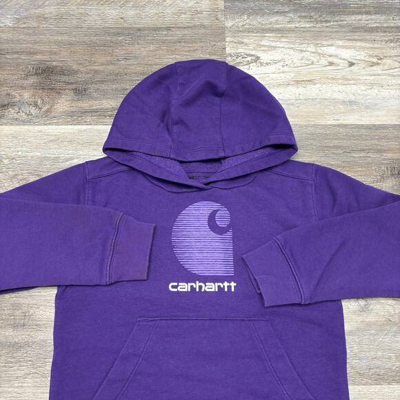 Carhartt‎ Purple Kids Girls L Big Force Logo Fleece Pullover Sweatshirt Hoodie - Picture 1 of 12